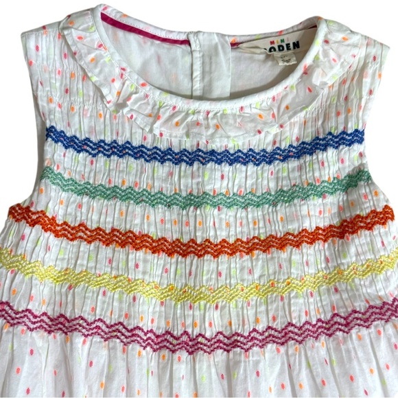 Mini Boden Girls 6-7Y Rainbow Smocked Sleeveless Dress White Multicolor Cotton - Picture 2 of 7